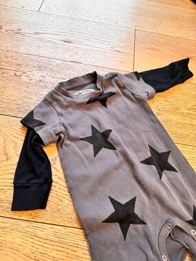 Nununu Gray overall with Black Star Print and Black Long Sleeves
